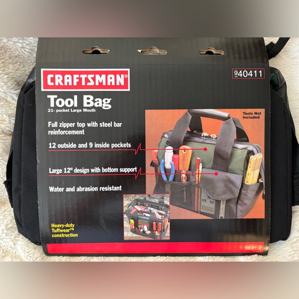 Craftsman 21 Pocket Green and Black Tool Bag - Durable Work Tote NWT